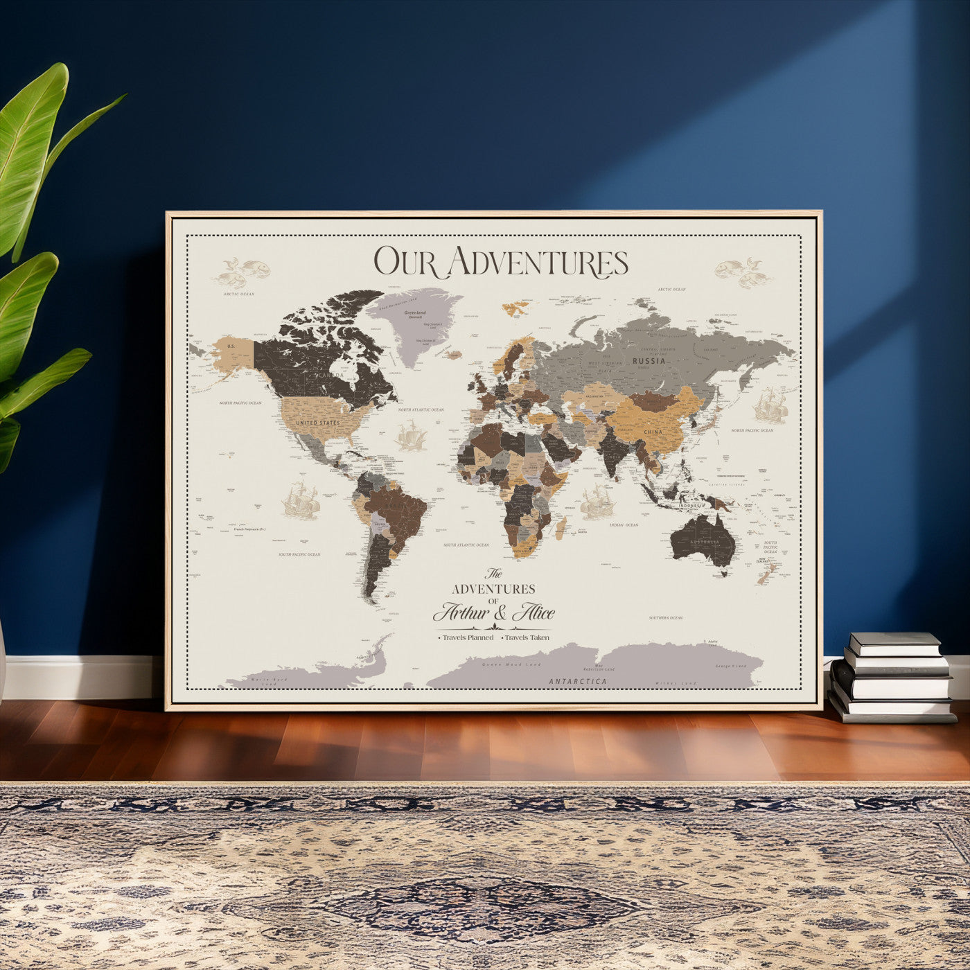66301646-MGV-CV-36X24 - Custom Push Pin World Map Wall Art Canvas Print – Personalized Travel Tracker with Pins Framed Large for Home and Office Decor