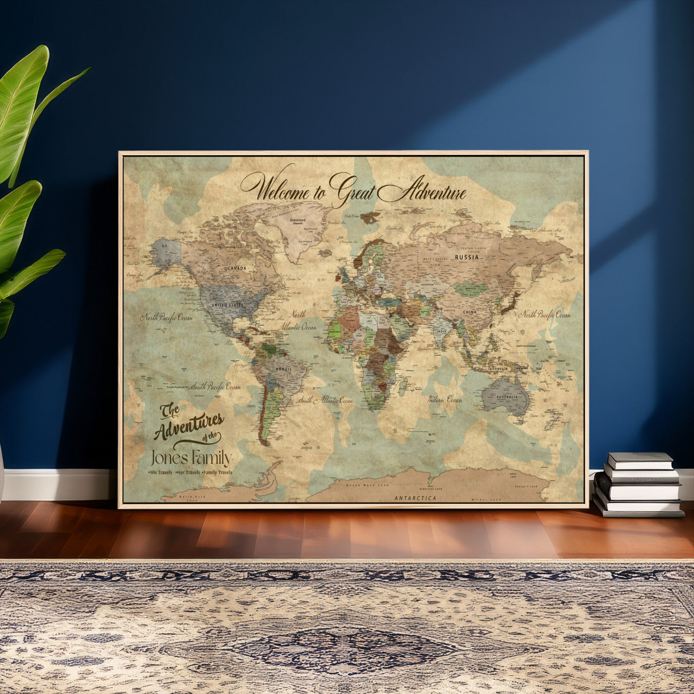38092909-MGV-CV-36X24 - Custom Push Pin World Map Wall Art Canvas Print – Personalized Travel Tracker with Pins Framed Large for Home and Office Decor