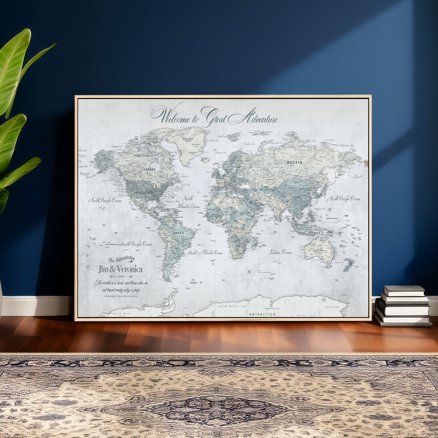 55391088-MGV-CV-36X24 - Custom Push Pin World Map Wall Art Canvas Print – Personalized Travel Tracker with Pins Framed Large for Home and Office Decor