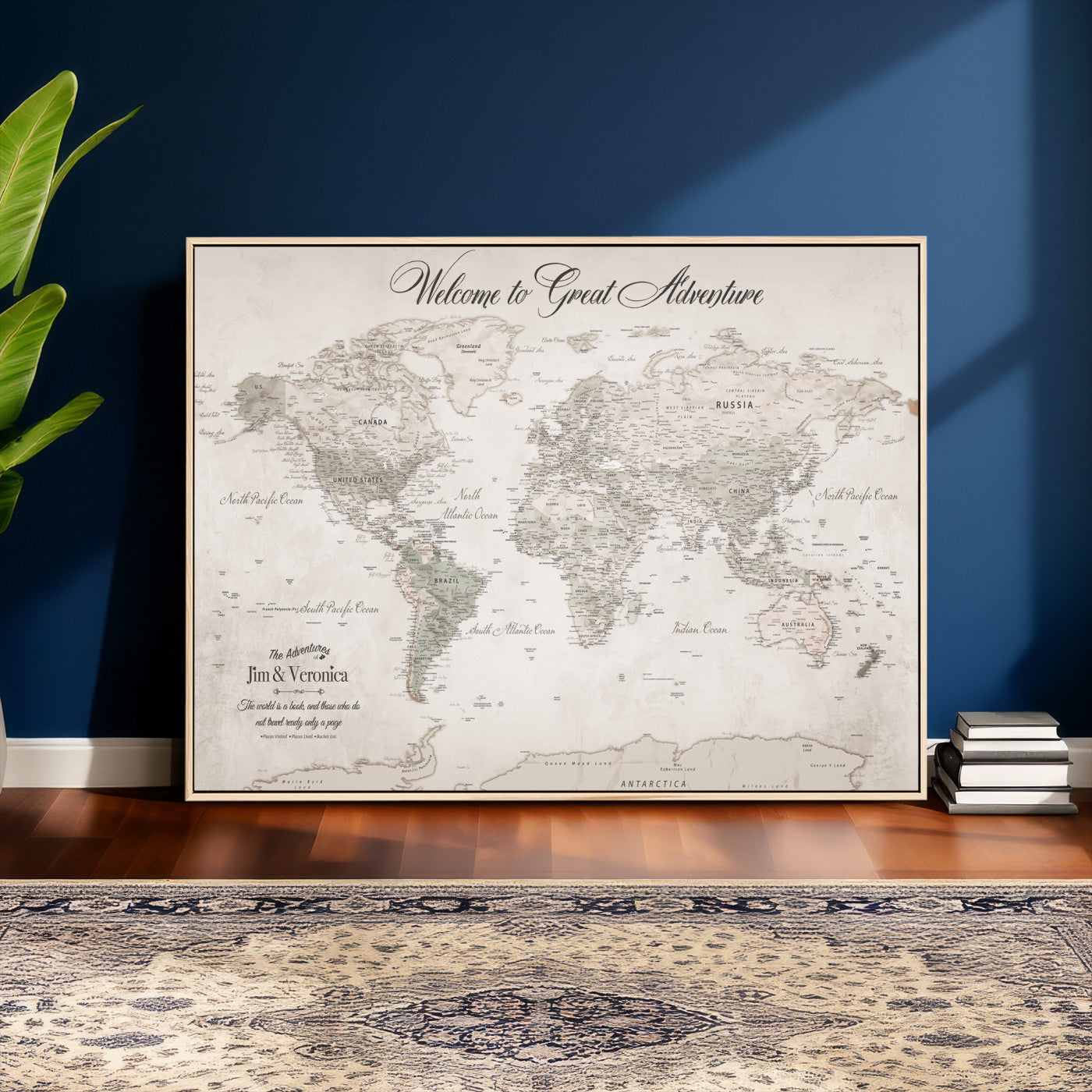 84311132-MGV-CV-36X24 - Custom Push Pin World Map Wall Art Canvas Print – Personalized Travel Tracker with Pins Framed Large for Home and Office Decor