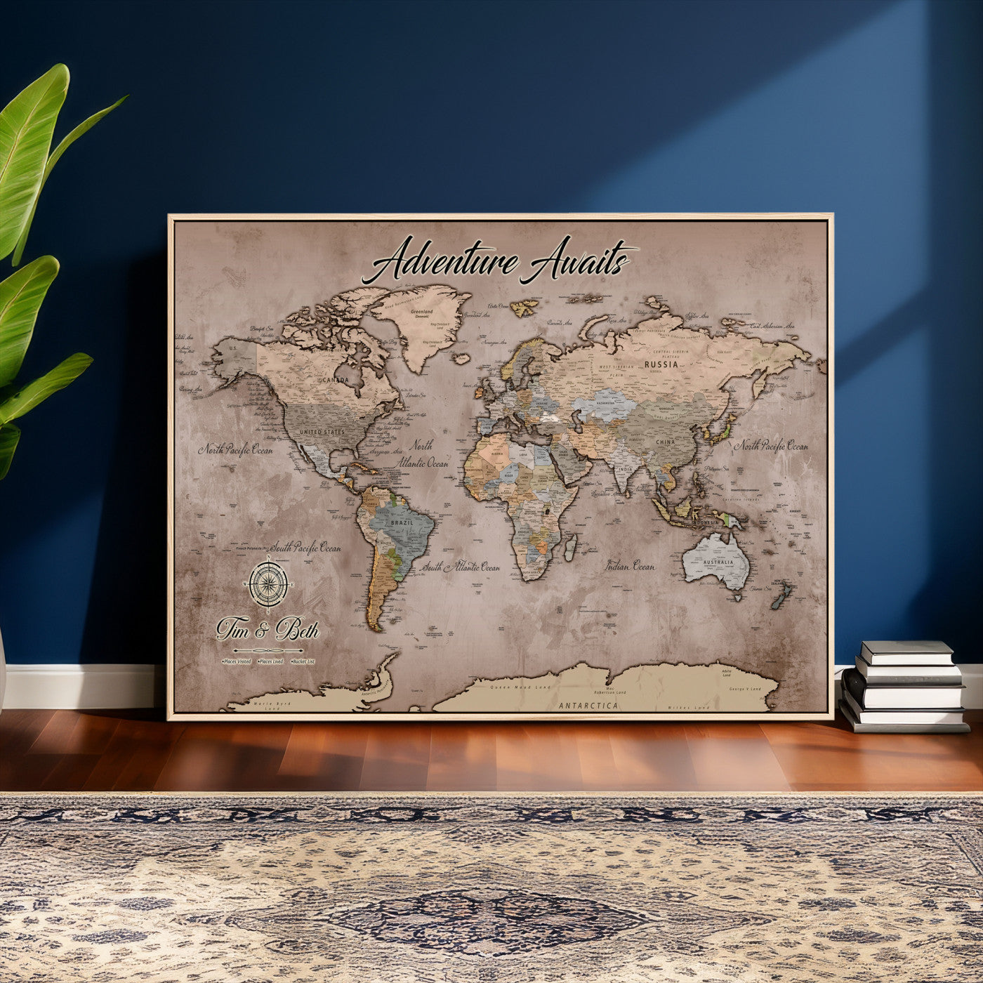 30508877-MGV-CV-36X24 - Custom Push Pin World Map Wall Art Canvas Print – Personalized Travel Tracker with Pins Framed Large for Home and Office Decor