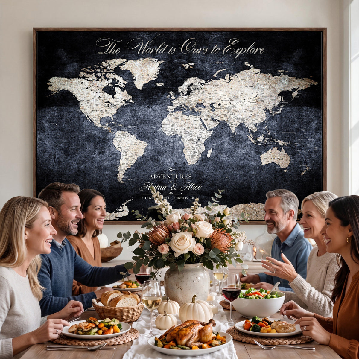 78489746-MGV-CV-36X24 - Custom Push Pin World Map Wall Art Canvas Print | Personalized Travel Tracker with Pins Framed Large for Home and Office Decor
