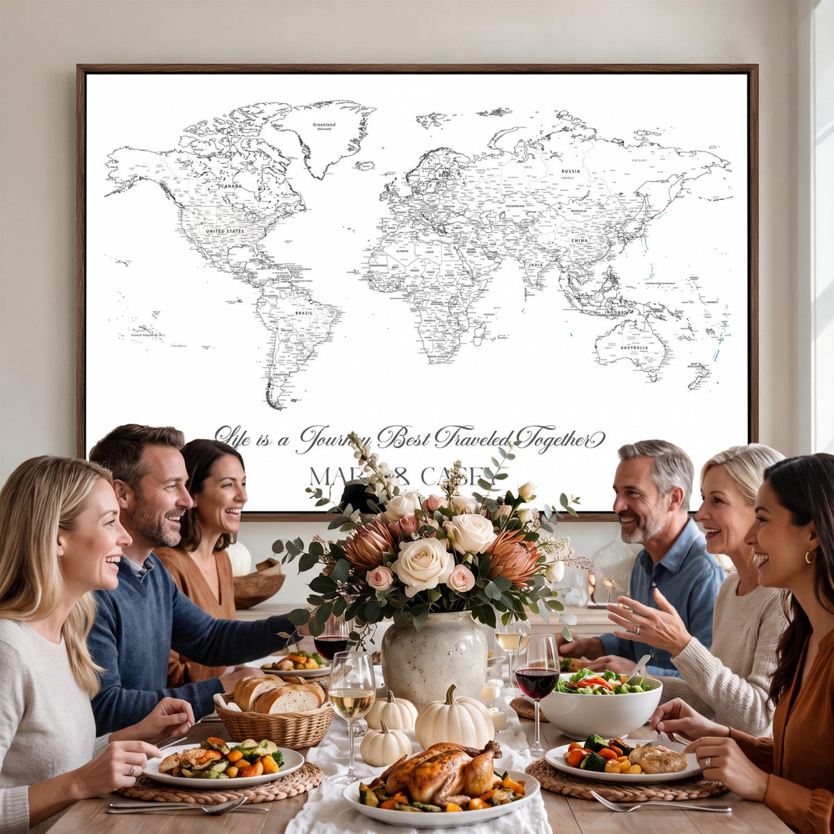 57820424-MGV-CV-36X24 - Custom Push Pin World Map Wall Art Canvas Print – Personalized Travel Tracker with Pins Framed Large for Home and Office Decor
