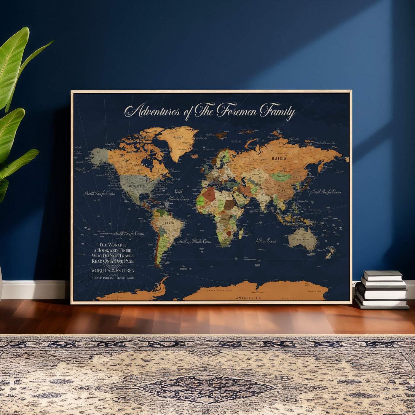 84352304-MGV-CV-36X24 - Custom Push Pin World Map Wall Art Canvas Print – Personalized Travel Tracker with Pins Framed Large for Home and Office Decor