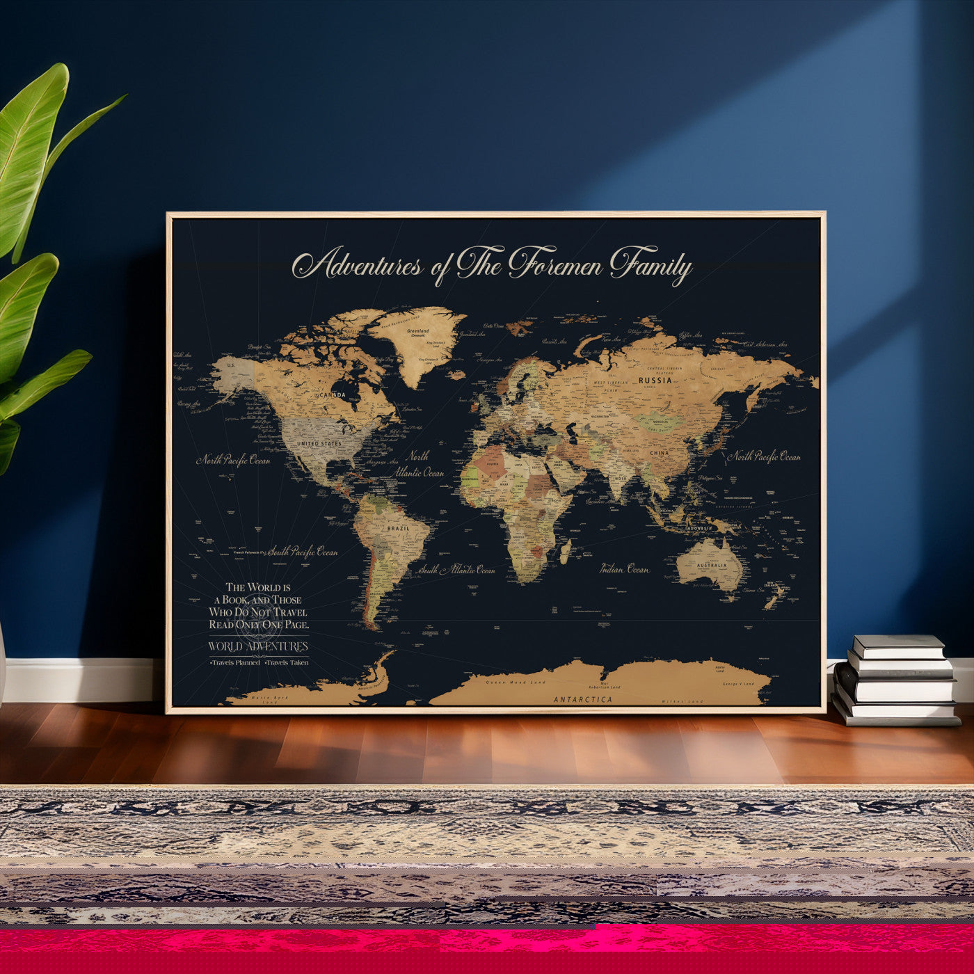 89403803-MGV-CV-36X24 - Custom Push Pin World Map Wall Art Canvas Print – Personalized Travel Tracker with Pins Framed Large for Home and Office Decor