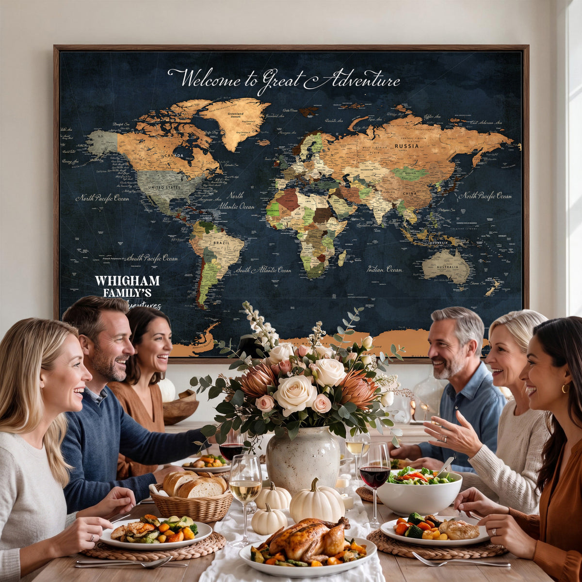 66788995-MGV-CV-36X24 - Custom Push Pin World Map Wall Art Canvas Print | Personalized Travel Tracker with Pins Framed Large for Home and Office Decor