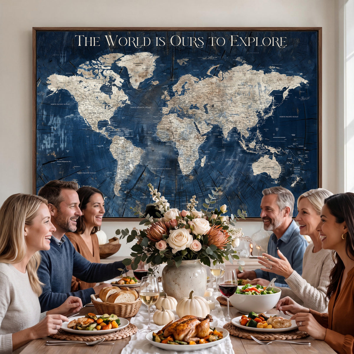 76965912-MGV-CV-36X24 - Custom Push Pin World Map Wall Art Canvas Print – Personalized Travel Tracker with Pins Framed Large for Home and Office Decor