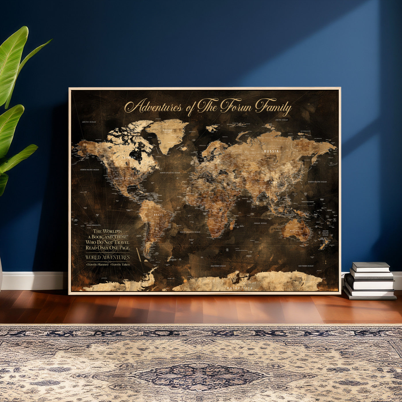 20594960-MGV-CV-36X24 - Custom Push Pin World Map Wall Art Canvas Print – Personalized Travel Tracker with Pins Framed Large for Home and Office Decor