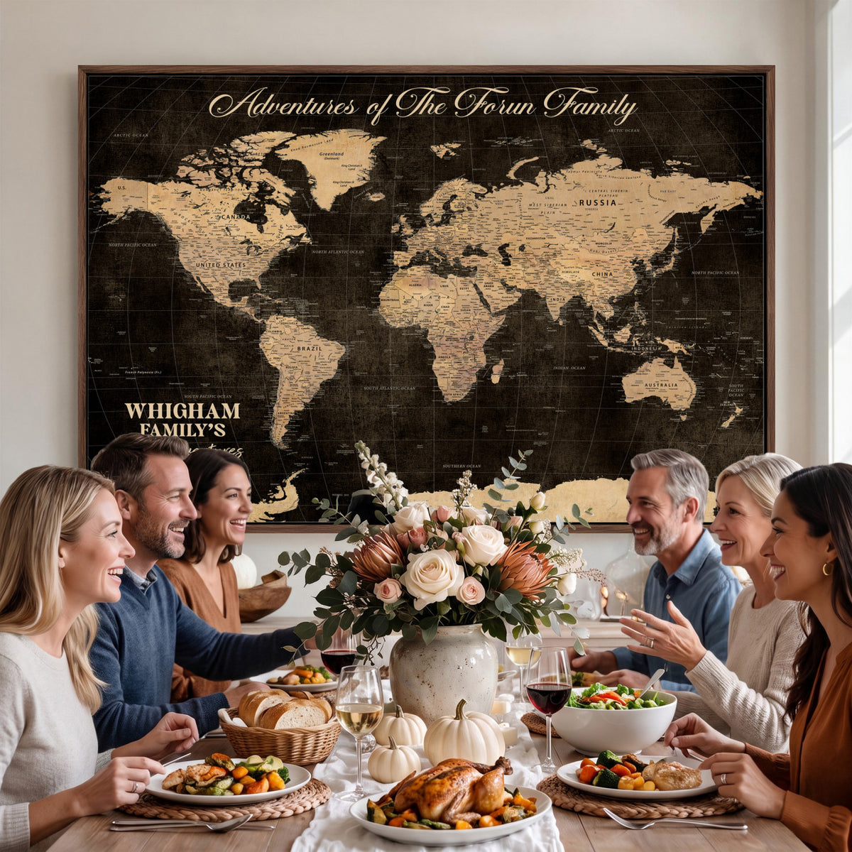 69635819-MGV-CV-36X24 - Custom Push Pin World Map Wall Art Canvas Print | Personalized Travel Tracker with Pins Framed Large for Home and Office Decor
