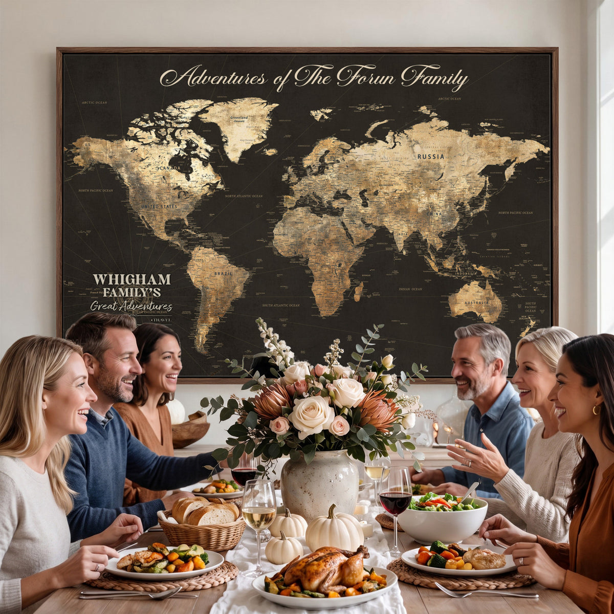 80238567-MGV-CV-36X24 - Custom Push Pin World Map Wall Art Canvas Print | Personalized Travel Tracker with Pins Framed Large for Home and Office Decor
