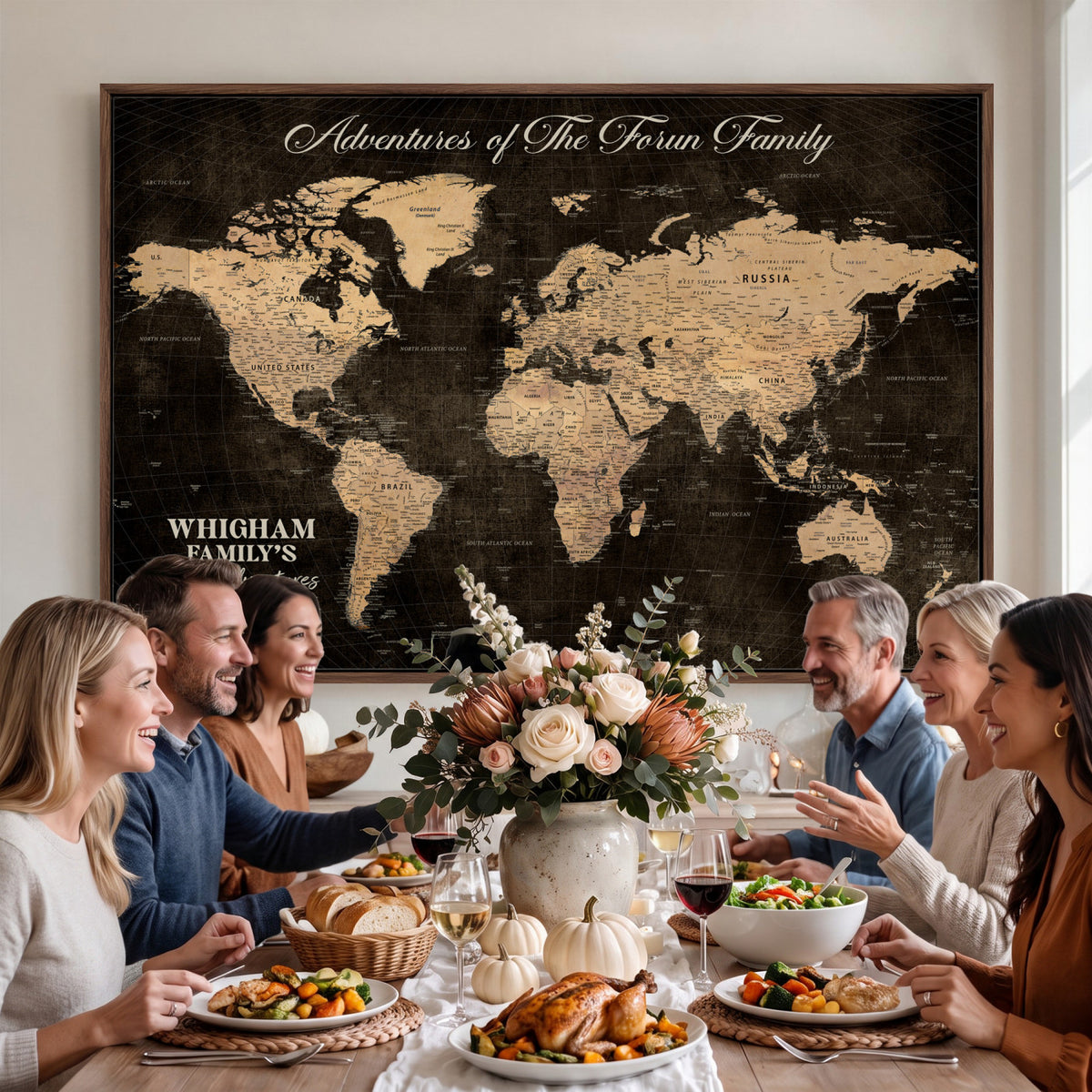 68639184-MGV-CV-36X24 - Custom Push Pin World Map Wall Art Canvas Print | Personalized Travel Tracker with Pins Framed Large for Home and Office Decor