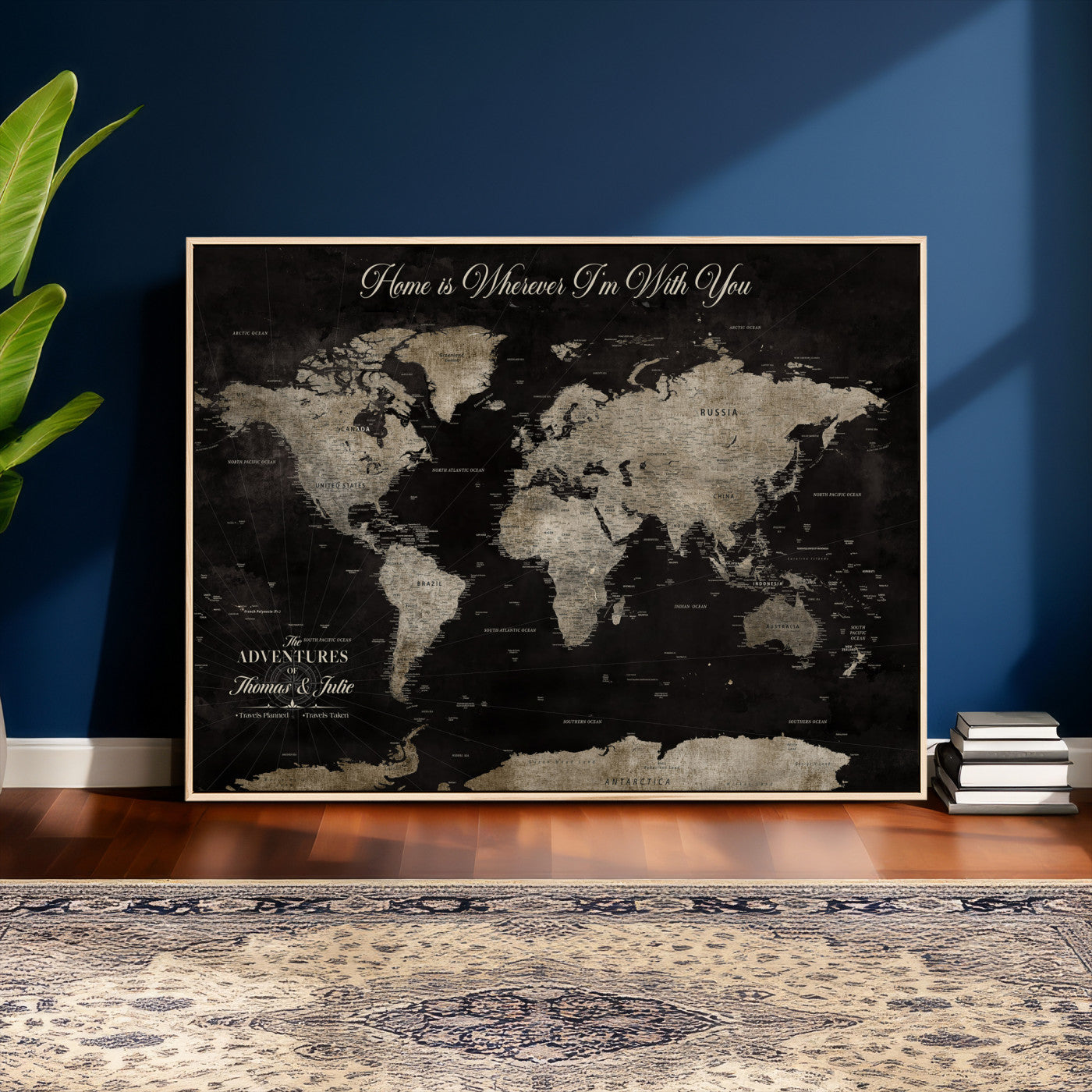 28461537-MGV-CV-36X24 - Custom Push Pin World Map Wall Art Canvas Print – Personalized Travel Tracker with Pins Framed Large for Home and Office Decor