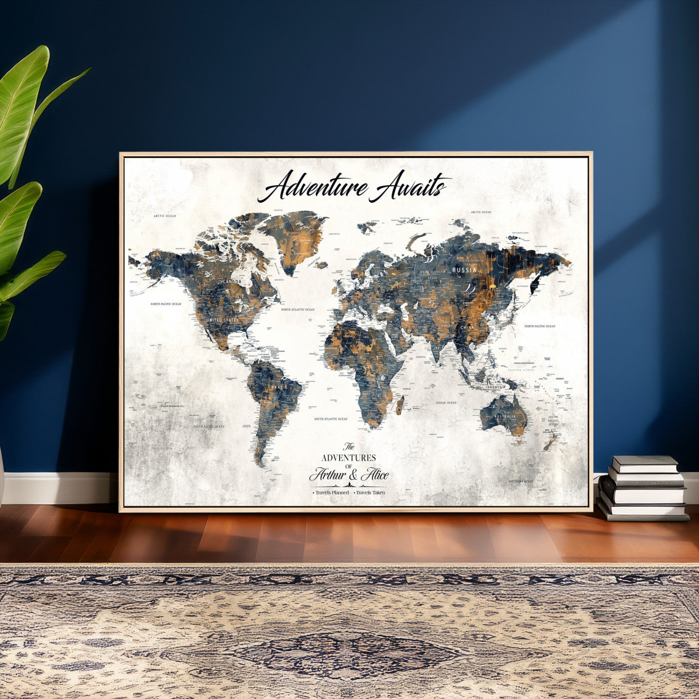 26041262-MGV-CV-36X24 - Custom Push Pin World Map Wall Art Canvas Print – Personalized Travel Tracker with Pins Framed Large for Home and Office Decor