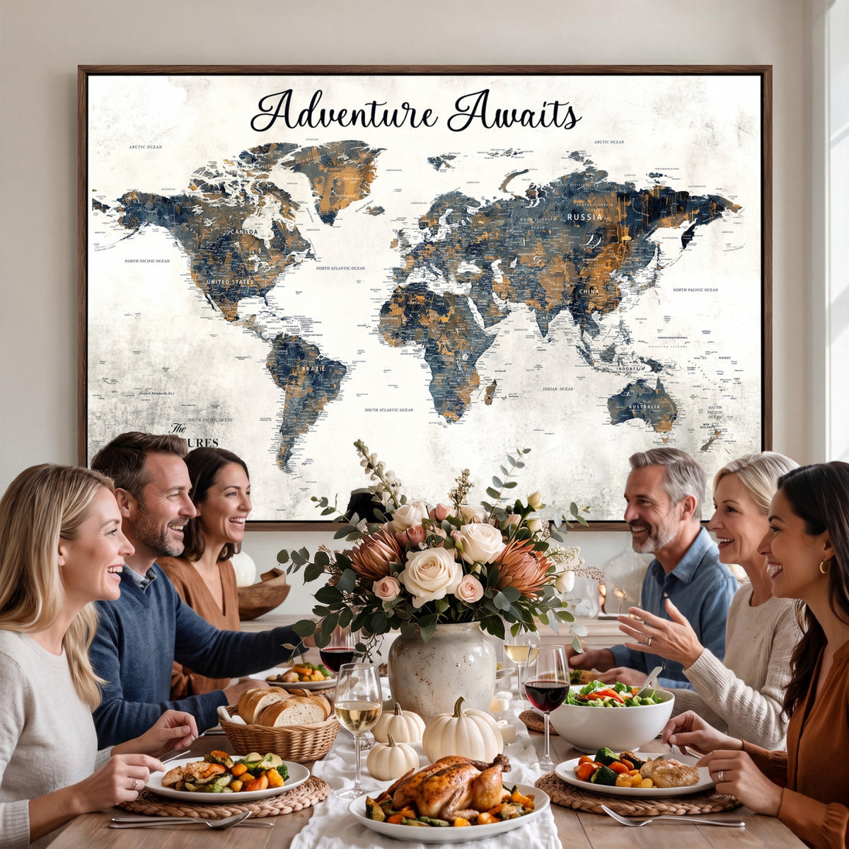 26041262-MGV-CV-36X24 - Custom White Push Pin World Map Wall Art, Next Trip Planner Map, Family Room and Entryway Decor