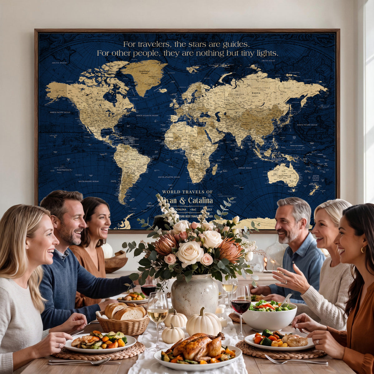 71667510-MGV-CV-36X24 - Custom Push Pin World Map Wall Art Canvas Print | Personalized Travel Tracker with Pins Framed Large for Home and Office Decor