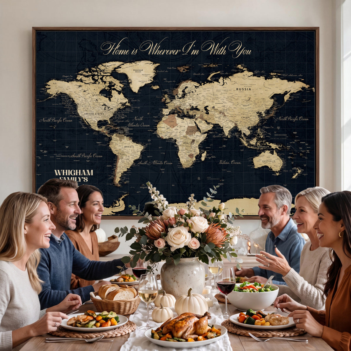 86888698-MGV-CV-36X24 - Custom Push Pin World Map Wall Art Canvas Print | Personalized Travel Tracker with Pins Framed Large for Home and Office Decor