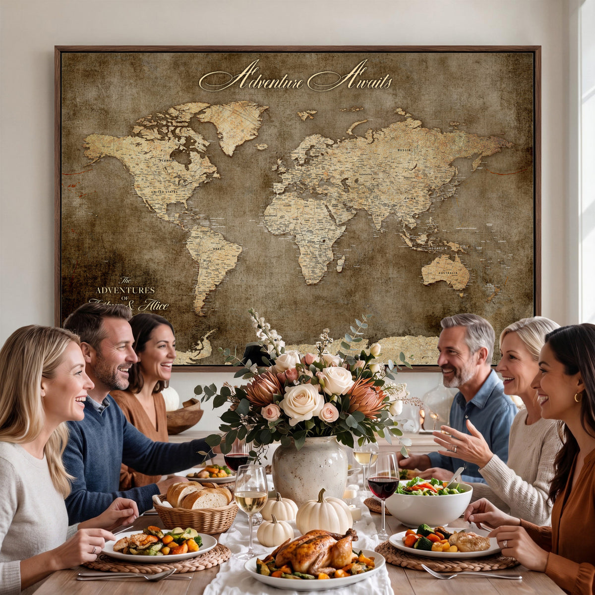 61836190-MGV-CV-36X24 - Custom Push Pin World Map Wall Art Canvas Print | Personalized Travel Tracker with Pins Framed Large for Home and Office Decor