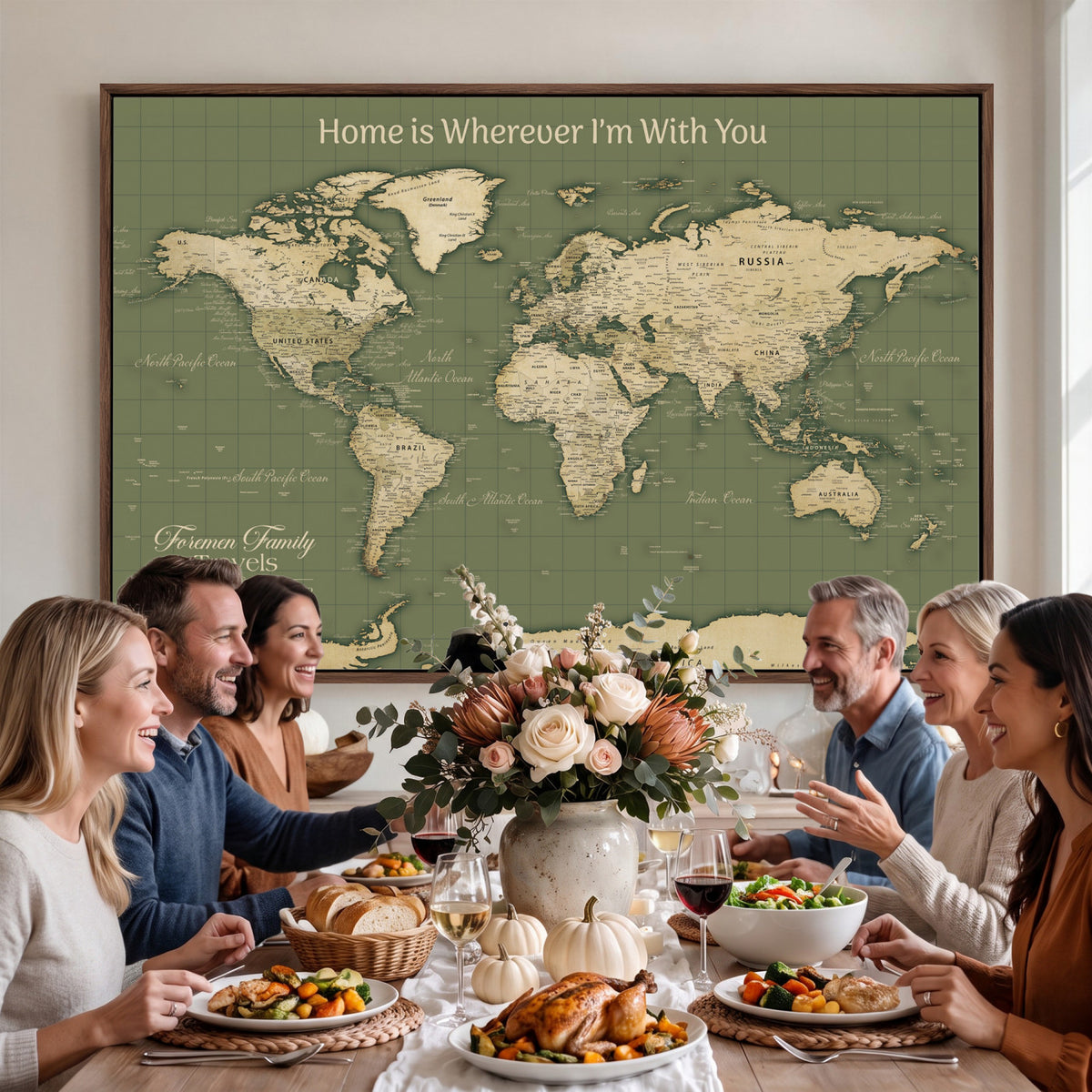 88521244-MGV-CV-36X24 - Custom Push Pin World Map Wall Art Canvas Print | Personalized Travel Tracker with Pins Framed Large for Home and Office Decor