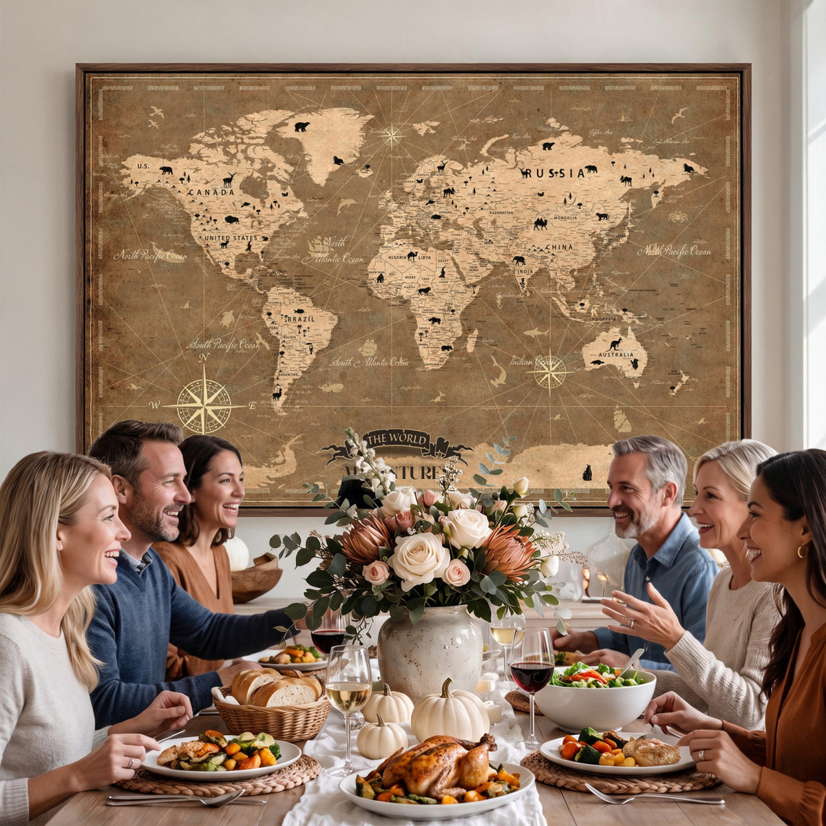 16235283-MGV-CV-36X24 - Custom World Travel Map Wall Art with Pins, Family Travel Tracker, Living Room and Bedroom Decor