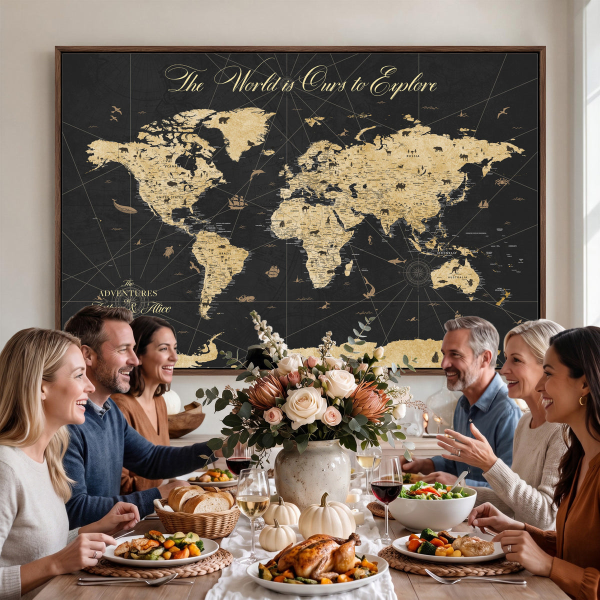 54097664-MGV-CV-36X24 - Custom Push Pin World Map Canvas Print, Couples Countries Visited Map, Living Room and Home Office Decor
