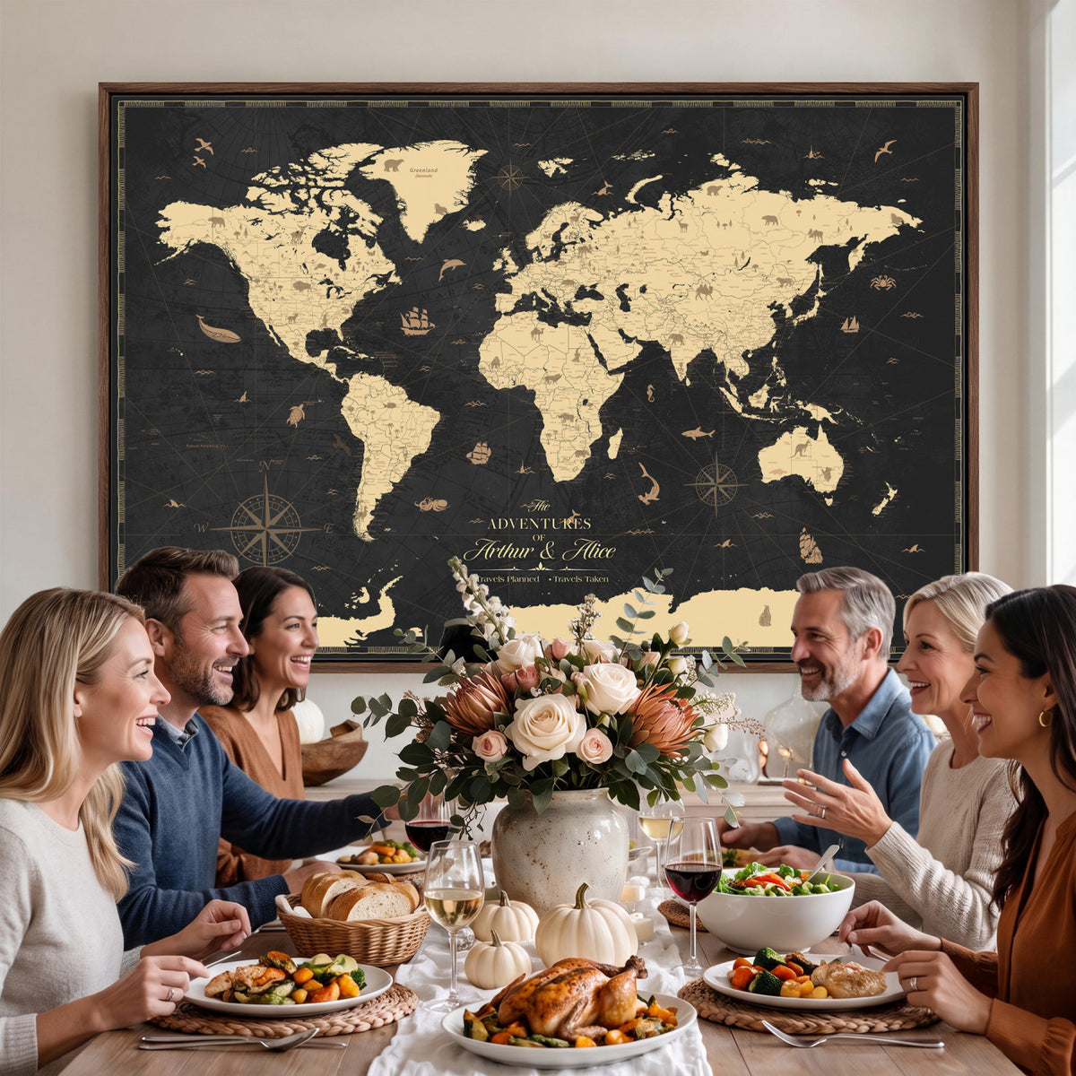 23208482-MGV-CV-36X24 - Custom Push Pin World Map Wall Art Canvas Print | Personalized Travel Tracker with Pins Framed Large for Home and Office Decor