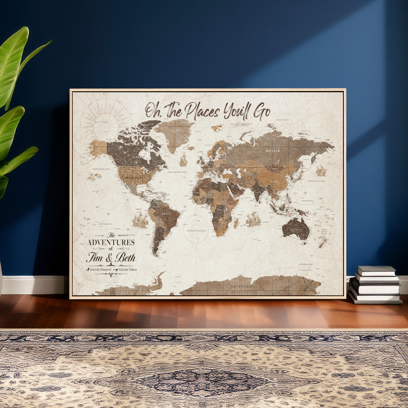 NEWMAP-8-MGV-CV-36X24 - Custom Push Pin World Map Wall Art Canvas Print – Personalized Travel Tracker with Pins Framed Large for Home and Office Decor - NEWMAP-8