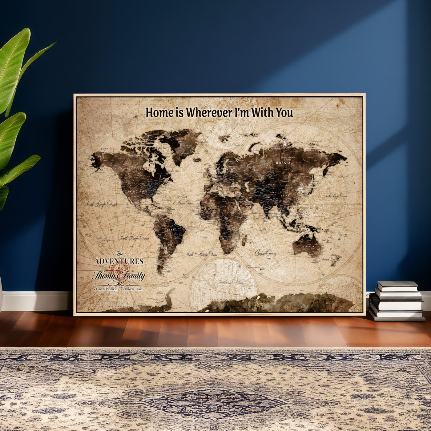 74771891-MGV-CV-36X24 - Custom Push Pin World Map Wall Art Canvas Print – Personalized Travel Tracker with Pins Framed Large for Home and Office Decor