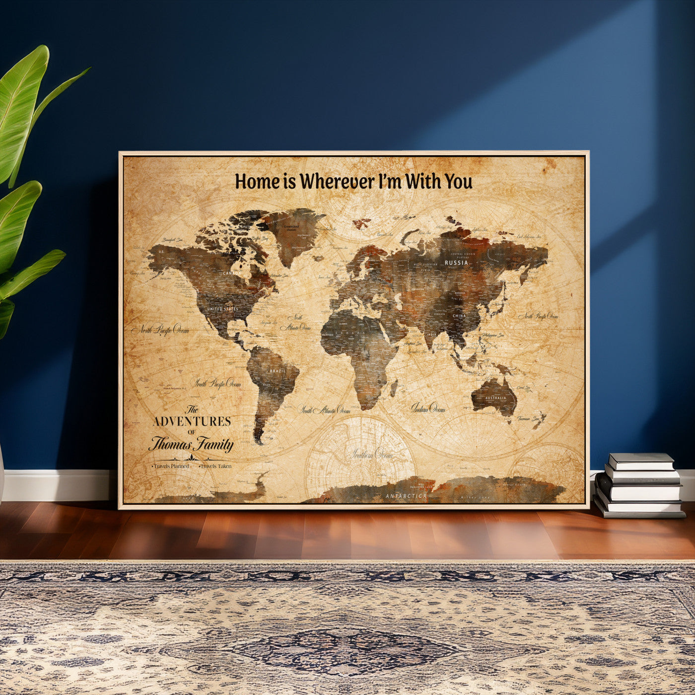 99095125-MGV-CV-36X24 - Custom Push Pin World Map Wall Art Canvas Print – Personalized Travel Tracker with Pins Framed Large for Home and Office Decor