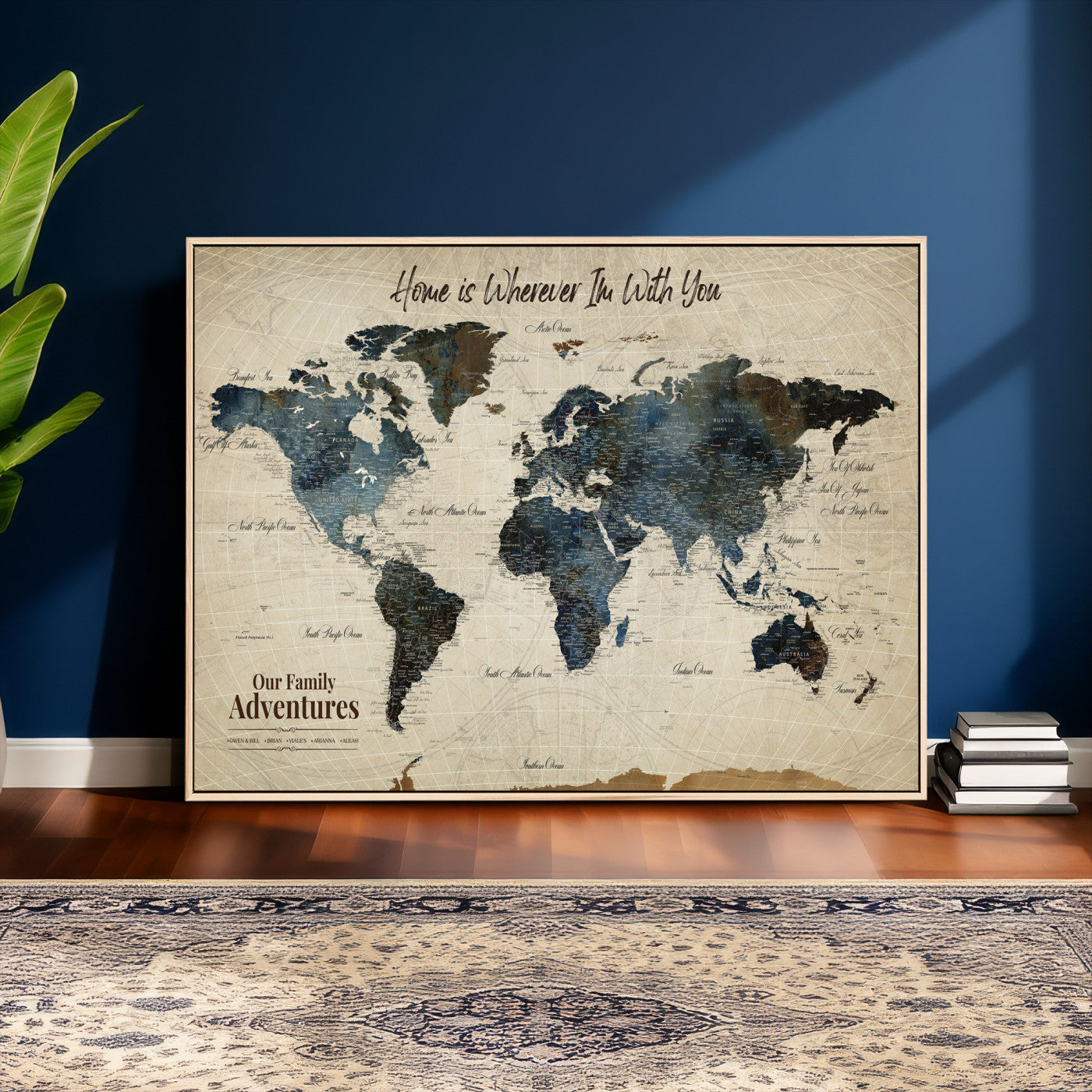 51383535-MGV-CV-36X24 - Custom Push Pin World Map Wall Art Canvas Print – Personalized Travel Tracker with Pins Framed Large for Home and Office Decor