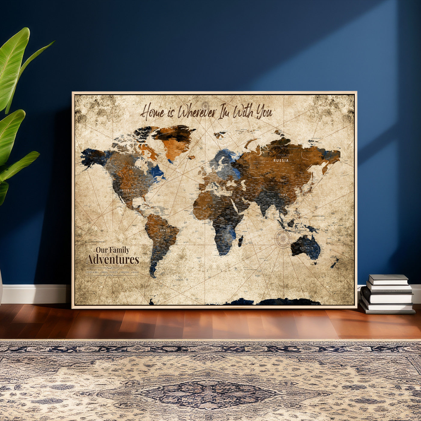 17548029-MGV-CV-36X24 - Custom Push Pin World Map Wall Art Canvas Print – Personalized Travel Tracker with Pins Framed Large for Home and Office Decor