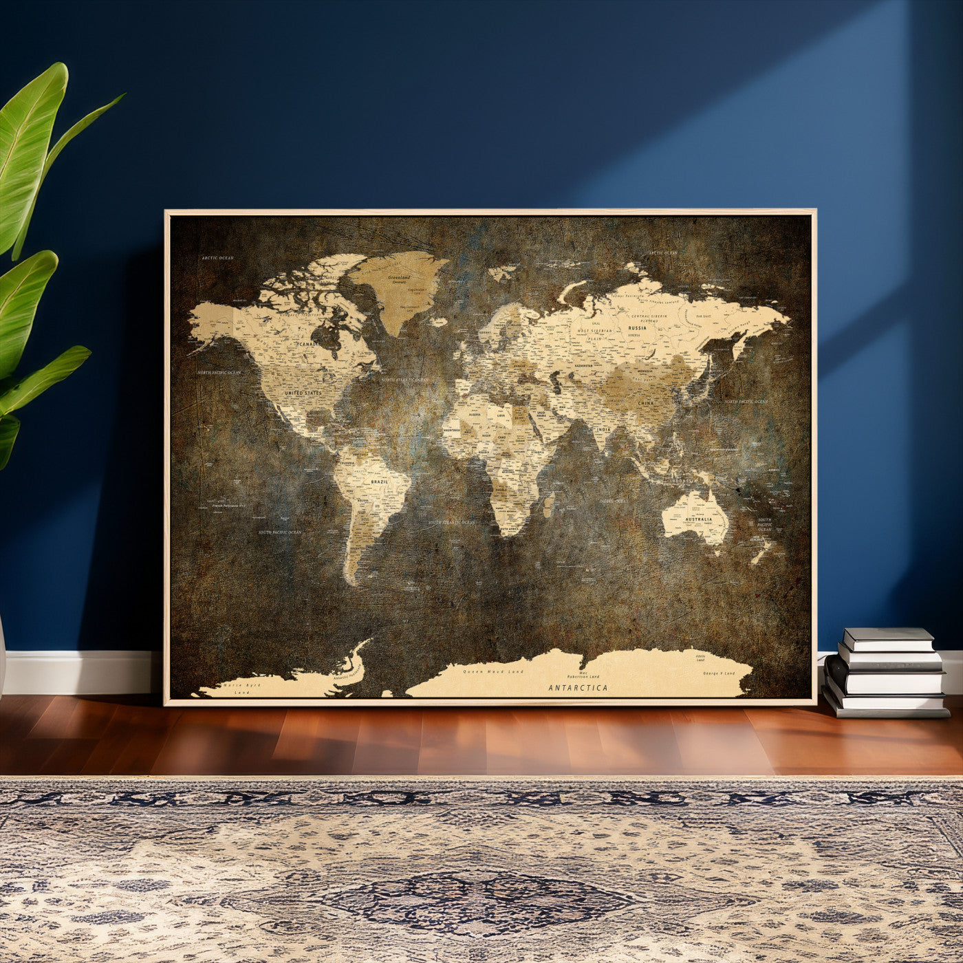 89742472-MGV-CV-36X24 - World Map Wall Art Canvas Print, Modern Decorative Framed Map Artwork Prints for Living Room, Office, Bedroom Wall Decor