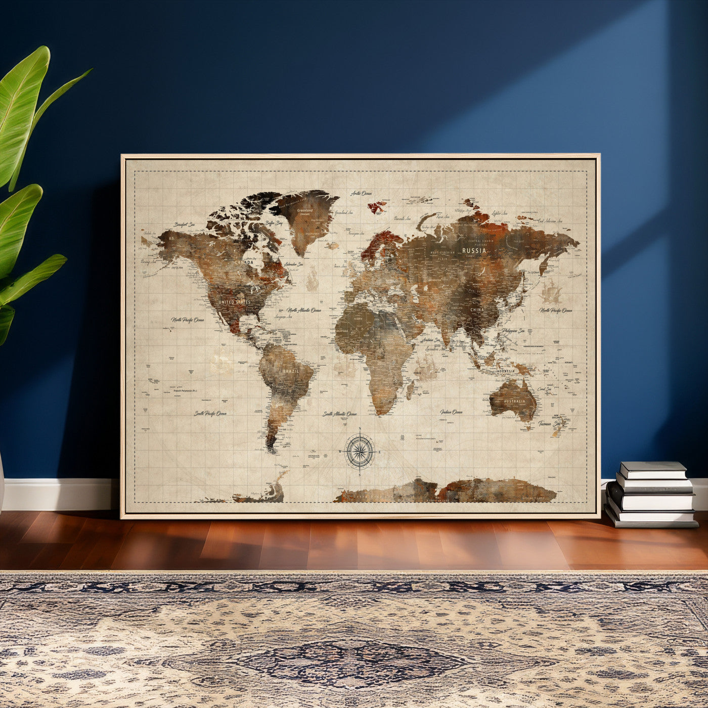 23610090-MGV-CV-36X24 - World Map Wall Art Canvas Print, Modern Decorative Framed Map Artwork Prints for Living Room, Office, Bedroom Wall Decor