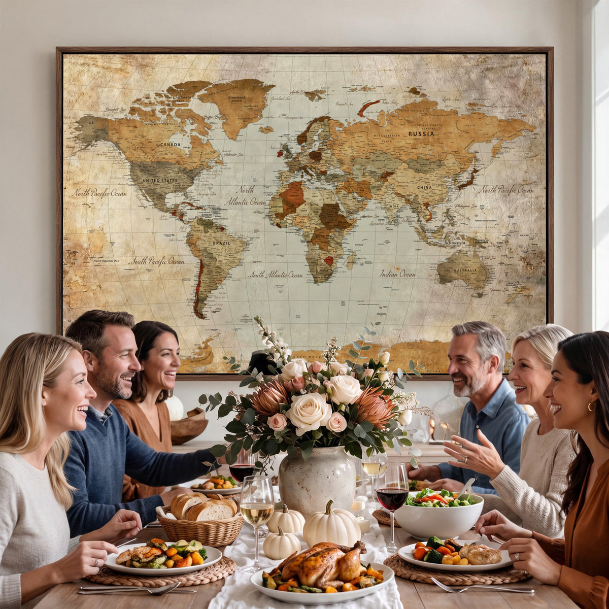 74176056-MGV-CV-36X24 - World Map Wall Art Canvas Print, Modern Decorative Framed Map Artwork Prints for Living Room, Office, Bedroom Wall Decor