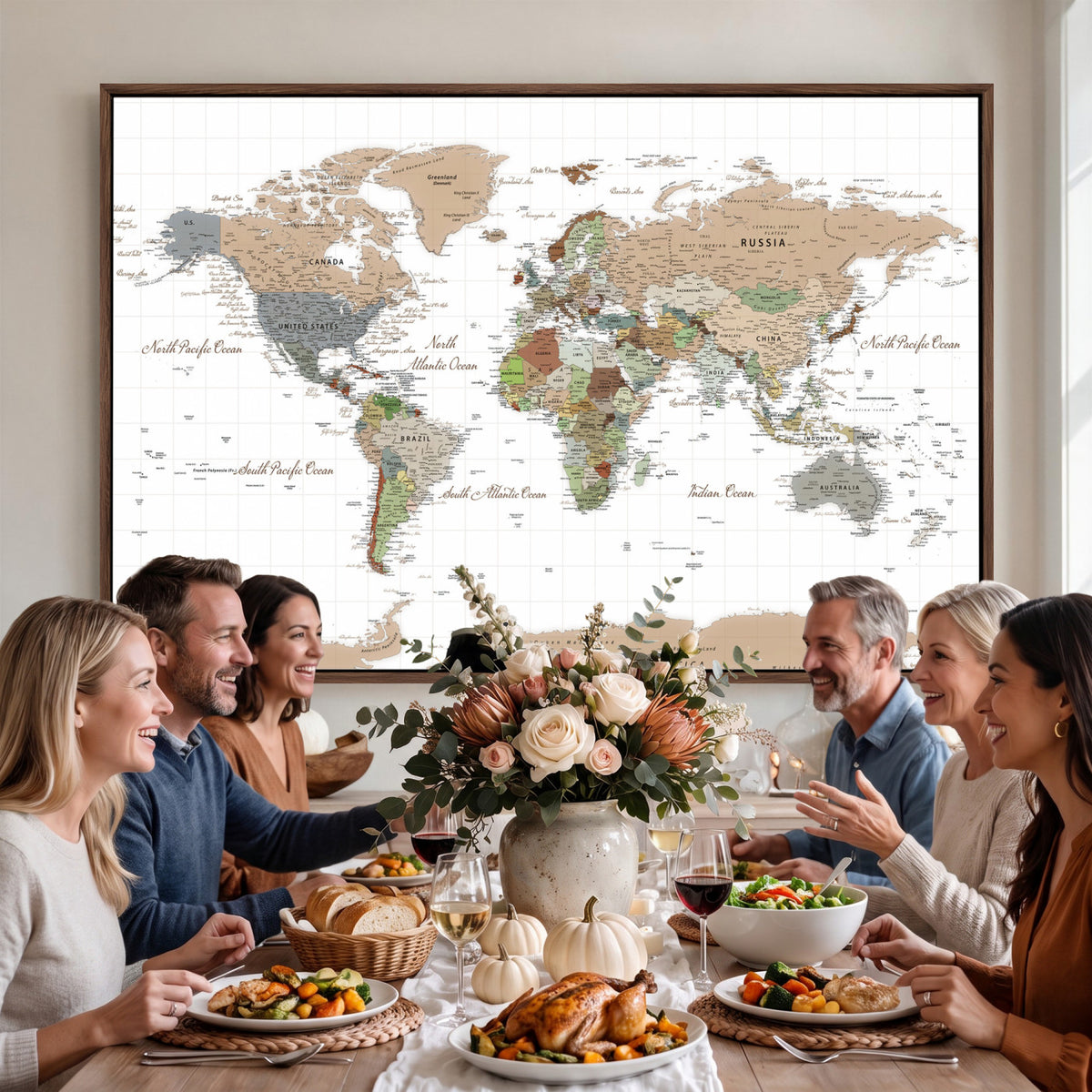 91286788-MGV-CV-36X24 - World Map Wall Art Canvas Print, Modern Decorative Framed Map Artwork Prints for Living Room, Office, Bedroom Wall Decor