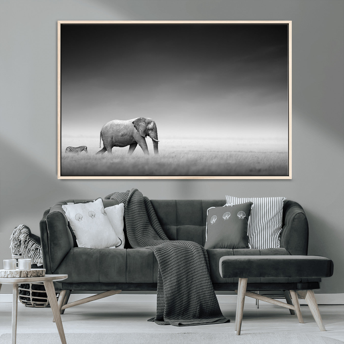 MGV-FC-36X24 - Elephand and Zebra Wall Art Canvas Print, Modern Artwork