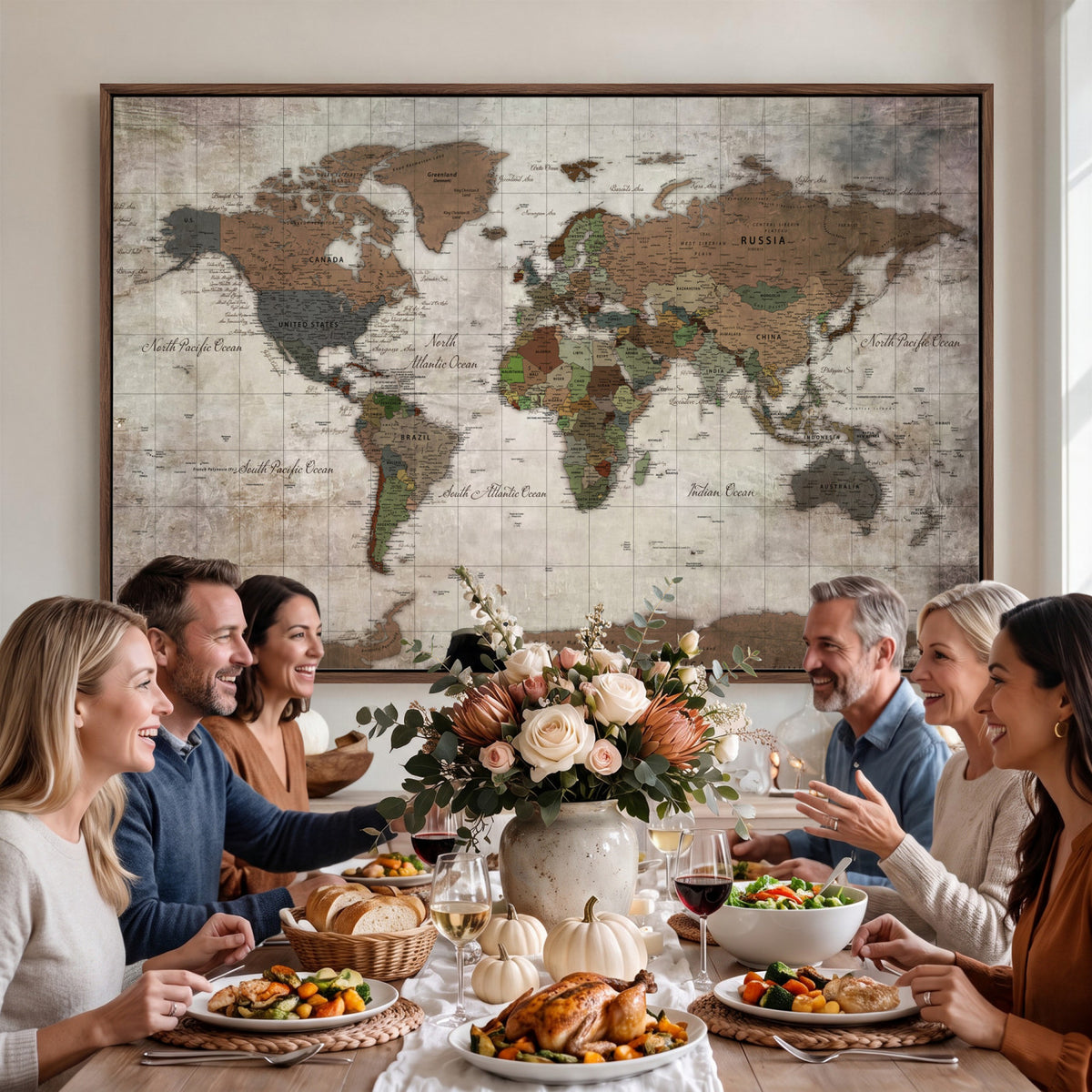 65393892-MGV-CV-36X24 - World Map Wall Art Canvas Print, Modern Decorative Framed Map Artwork Prints for Living Room, Office, Bedroom Wall Decor