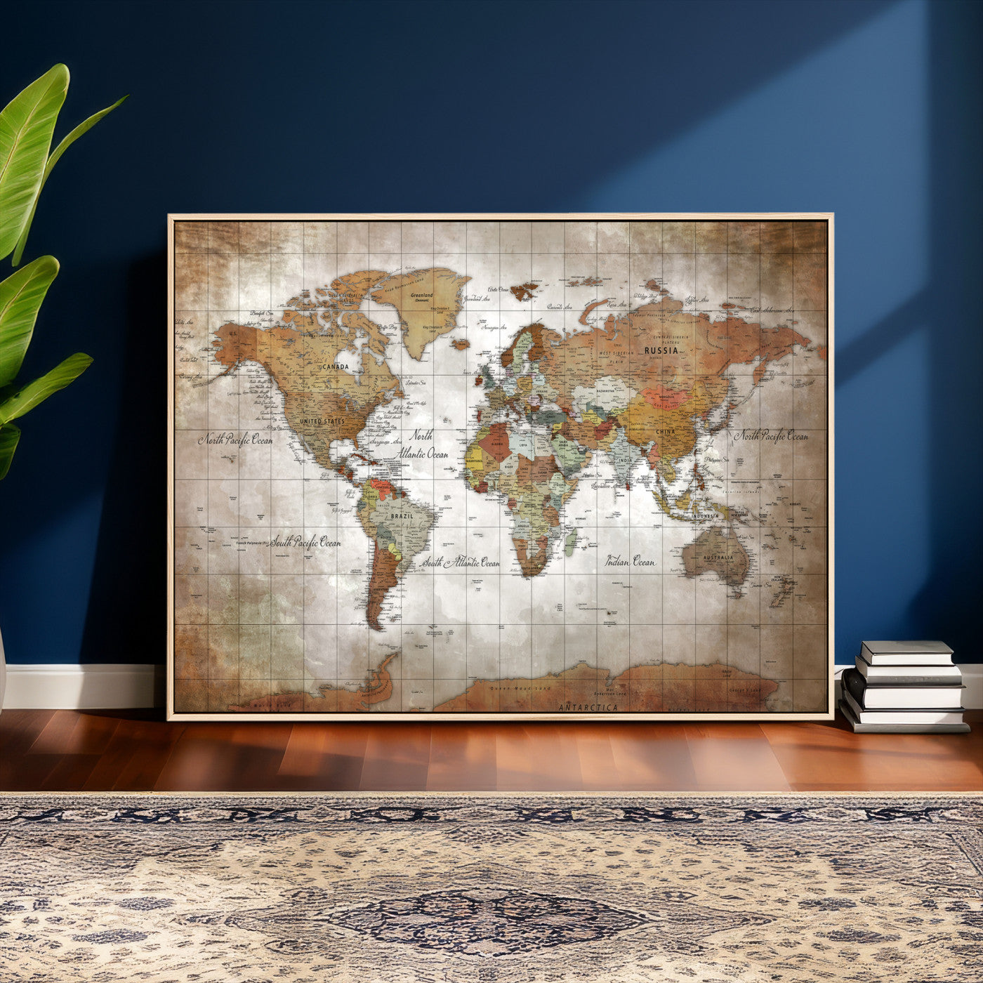 51643807-MGV-CV-36X24 - World Map Wall Art Canvas Print, Modern Decorative Framed Map Artwork Prints for Living Room, Office, Bedroom Wall Decor