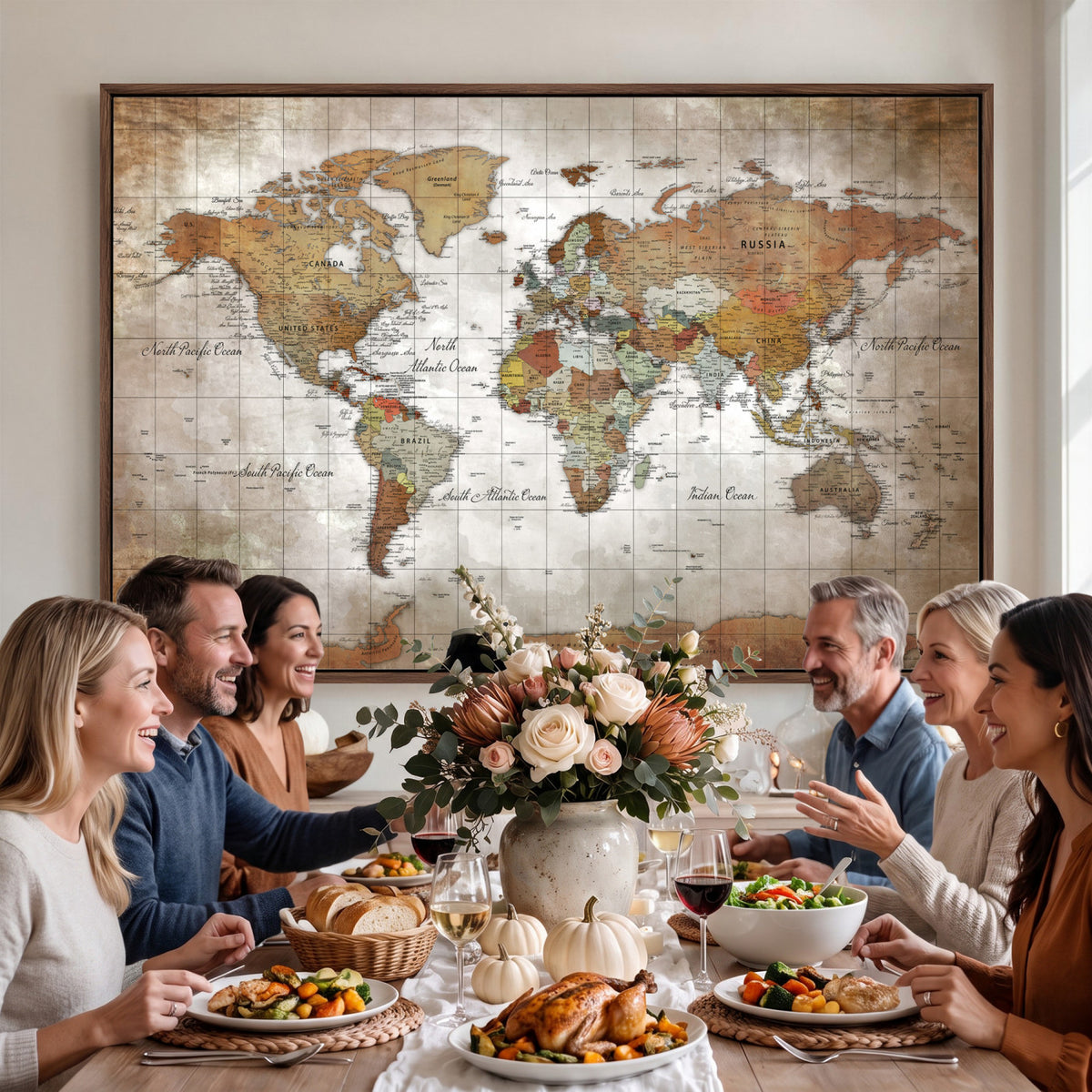 51643807-MGV-CV-36X24 - World Map Wall Art Canvas Print, Modern Decorative Framed Map Artwork Prints for Living Room, Office, Bedroom Wall Decor