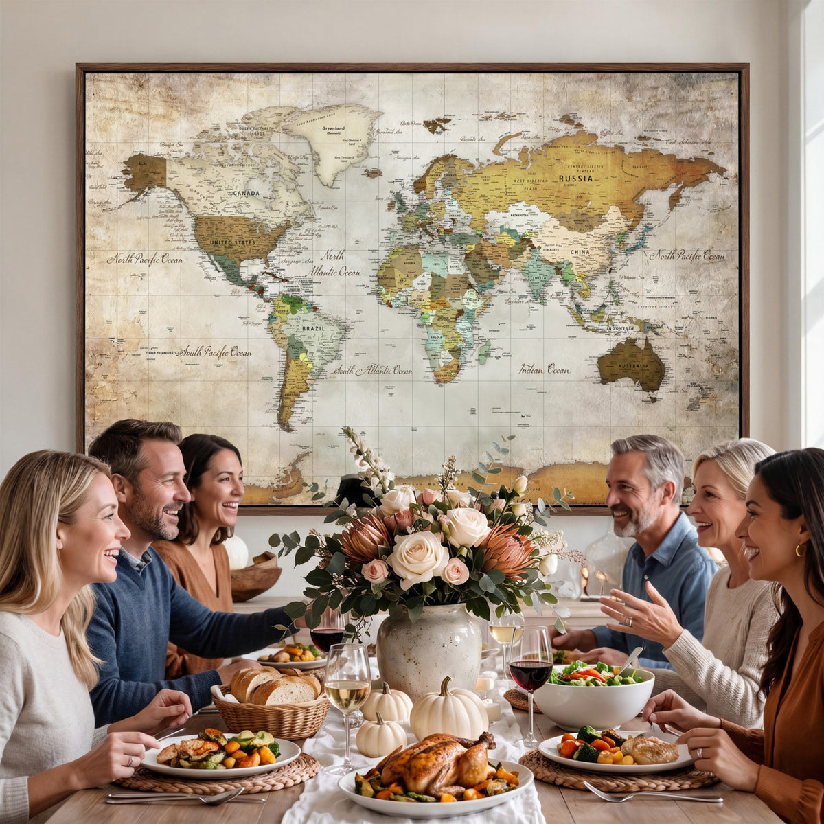 86108417-MGV-CV-36X24 - World Map Wall Art Canvas Print, Modern Decorative Framed Map Artwork Prints for Living Room, Office, Bedroom Wall Decor