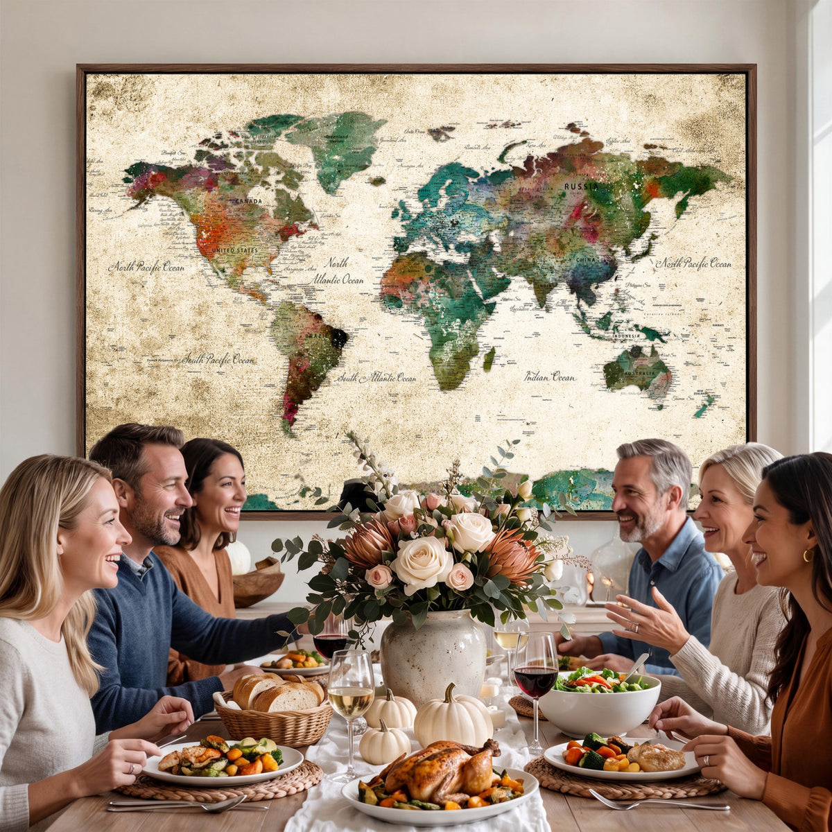 87544591-MGV-CV-36X24 - World Map Wall Art Canvas Print, Modern Decorative Framed Map Artwork Prints for Living Room, Office, Bedroom Wall Decor