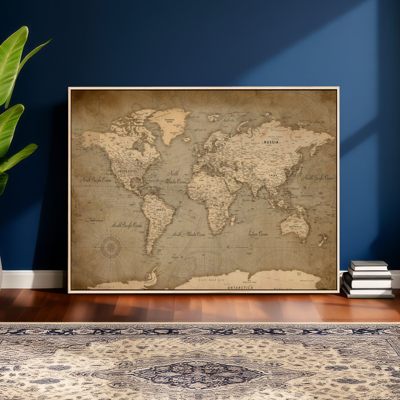 49946617-MGV-CV-36X24 - World Map Wall Art Canvas Print, Modern Decorative Framed Map Artwork Prints for Living Room, Office, Bedroom Wall Decor