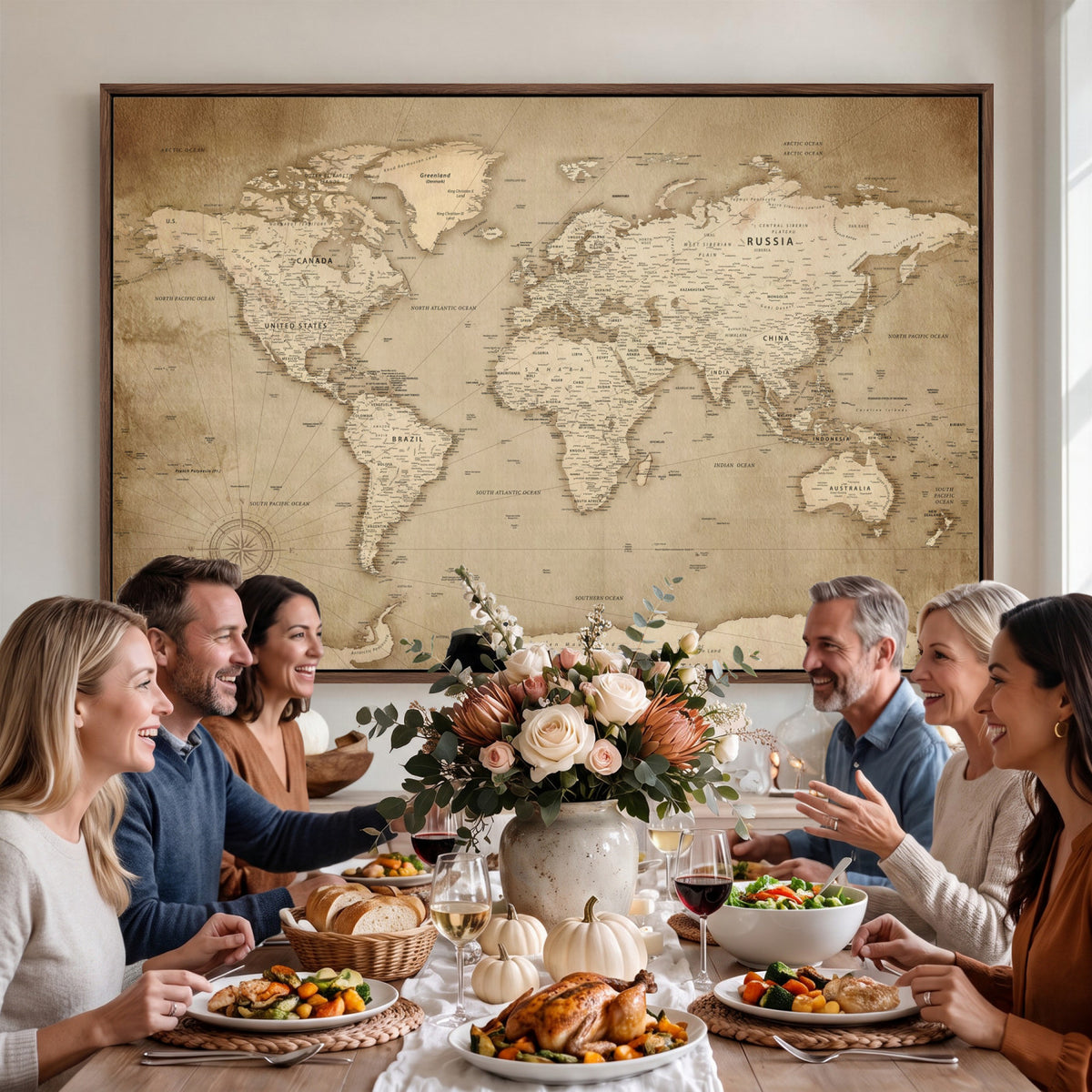 34795134-MGV-CV-36X24 - World Map Wall Art Canvas Print, Modern Decorative Framed Map Artwork Prints for Living Room, Office, Bedroom Wall Decor