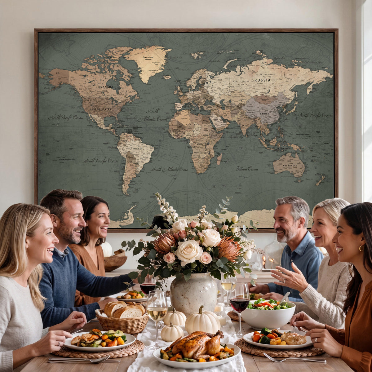 84619399-MGV-CV-36X24 - World Map Wall Art Canvas Print, Modern Decorative Framed Map Artwork Prints for Living Room, Office, Bedroom Wall Decor