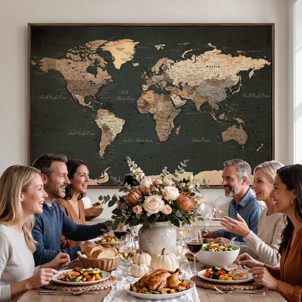 62059333-MGV-CV-36X24 - World Map Wall Art Canvas Print, Modern Decorative Framed Map Artwork Prints for Living Room, Office, Bedroom Wall Decor