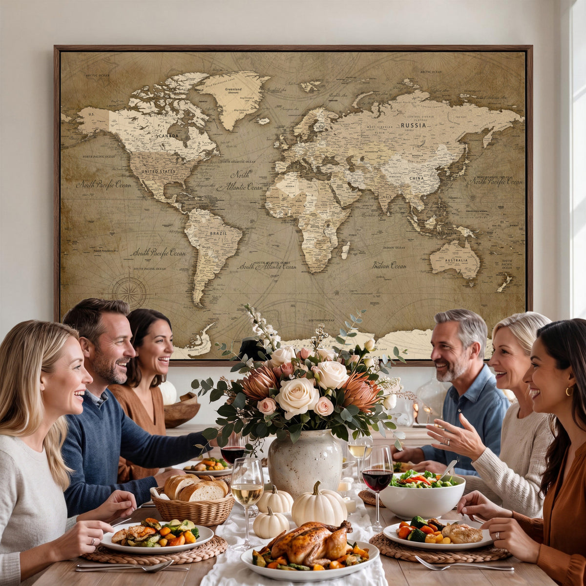 82314635-MGV-CV-36X24 - World Map Wall Art Canvas Print, Modern Decorative Framed Map Artwork Prints for Living Room, Office, Bedroom Wall Decor