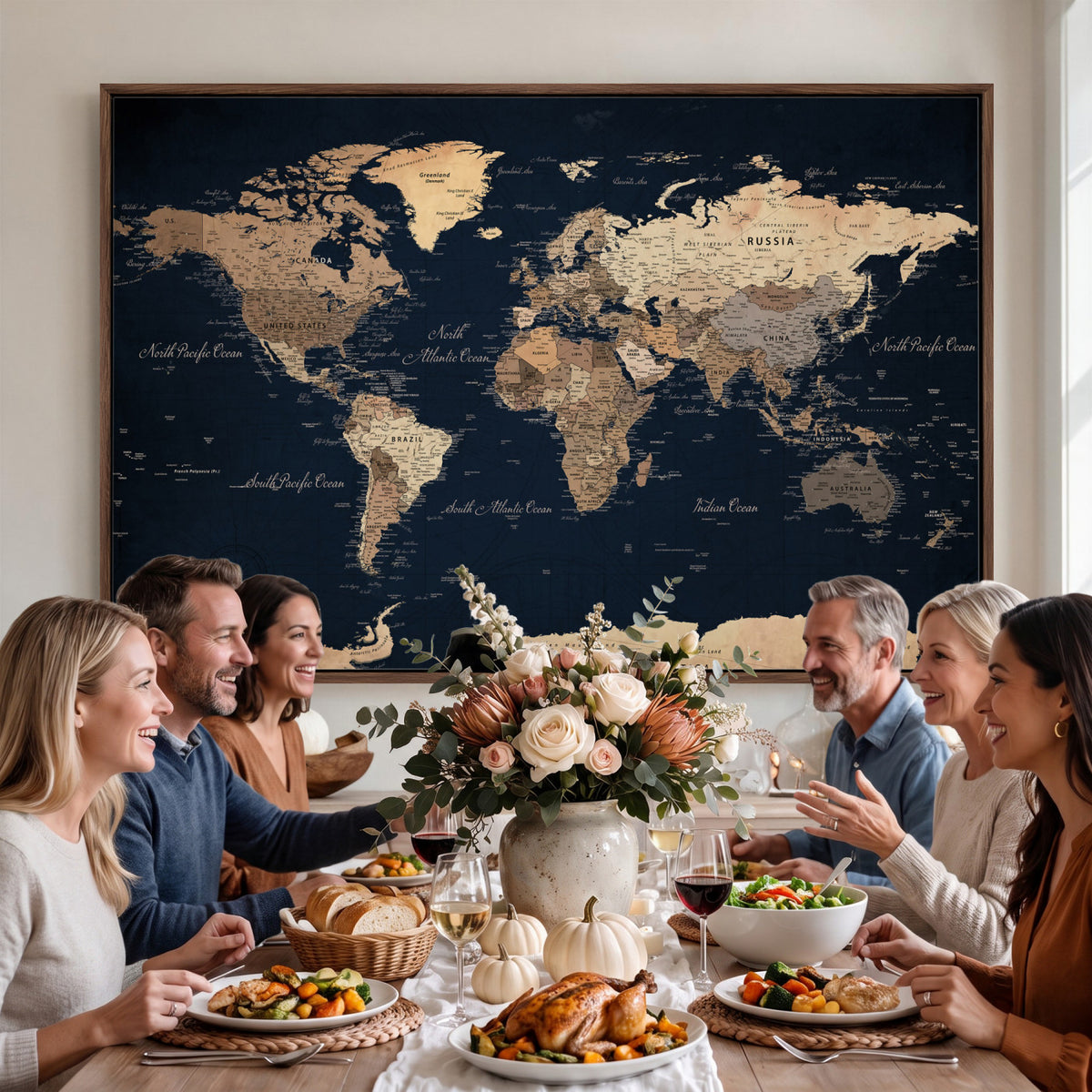 53971530-MGV-CV-36X24 - World Map Wall Art Canvas Print, Modern Decorative Framed Map Artwork Prints for Living Room, Office, Bedroom Wall Decor