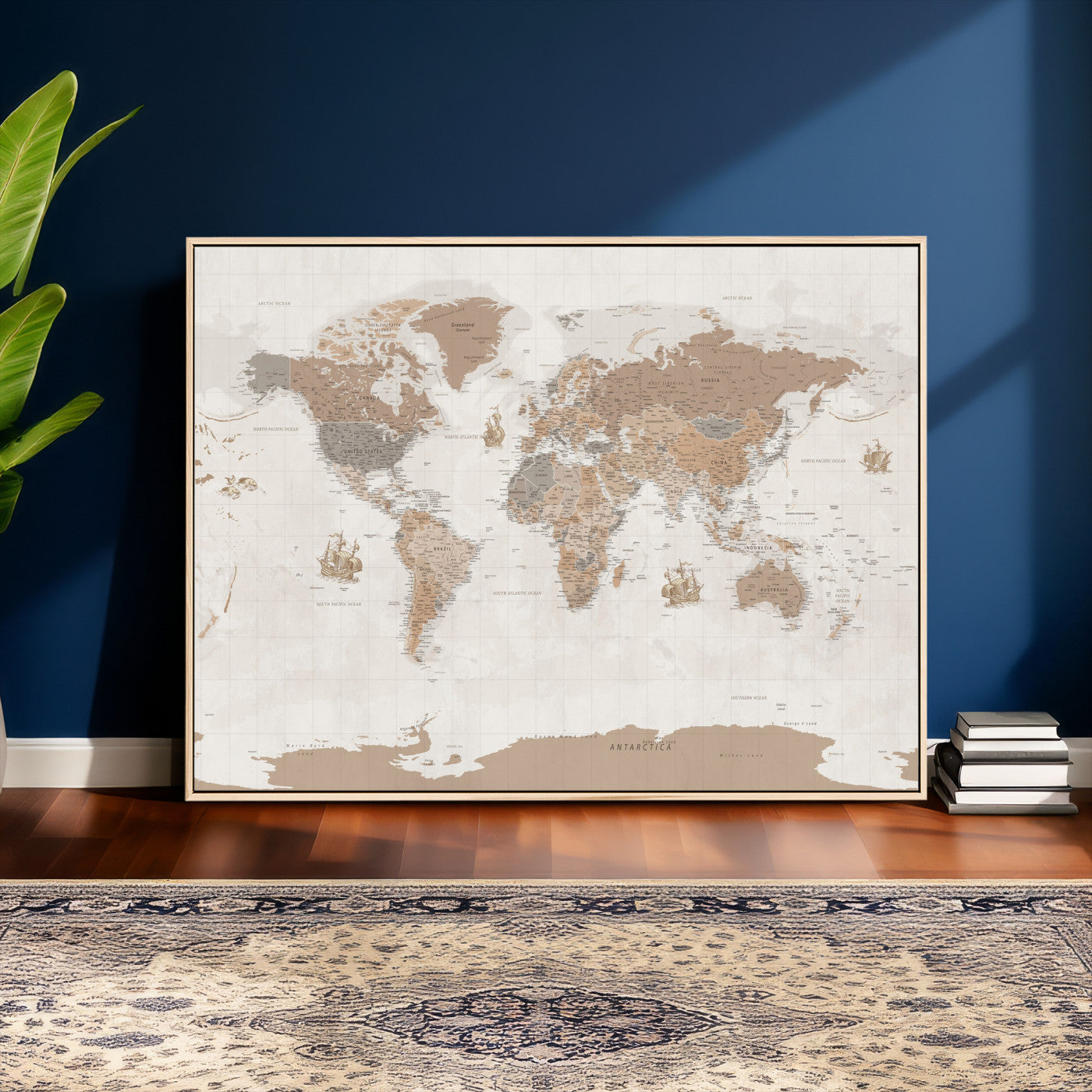 85057279-MGV-CV-36X24 - World Map Wall Art Canvas Print, Modern Decorative Framed Map Artwork Prints for Living Room, Office, Bedroom Wall Decor