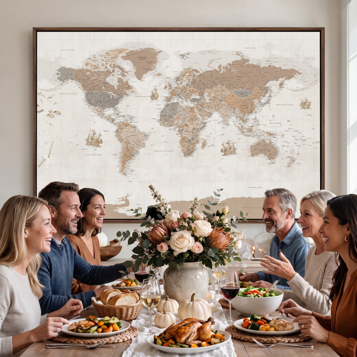 85057279-MGV-CV-36X24 - Framed Large World Map Canvas Print for Office Decor