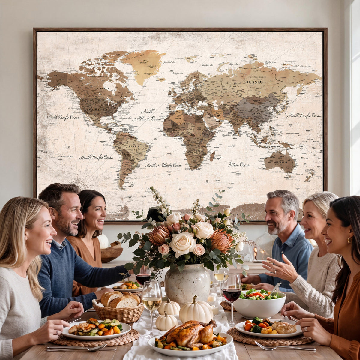 38923639-MGV-CV-36X24 - World Map Wall Art Canvas Print, Modern Decorative Framed Map Artwork Prints for Living Room, Office, Bedroom Wall Decor