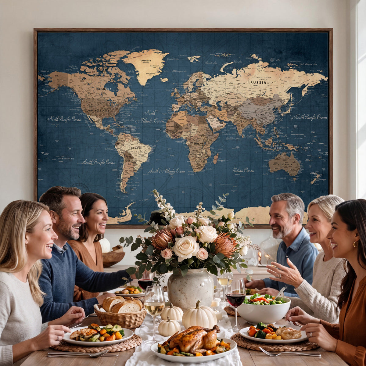 69886352-MGV-CV-36X24 - World Map Wall Art Canvas Print, Modern Decorative Framed Map Artwork Prints for Living Room, Office, Bedroom Wall Decor